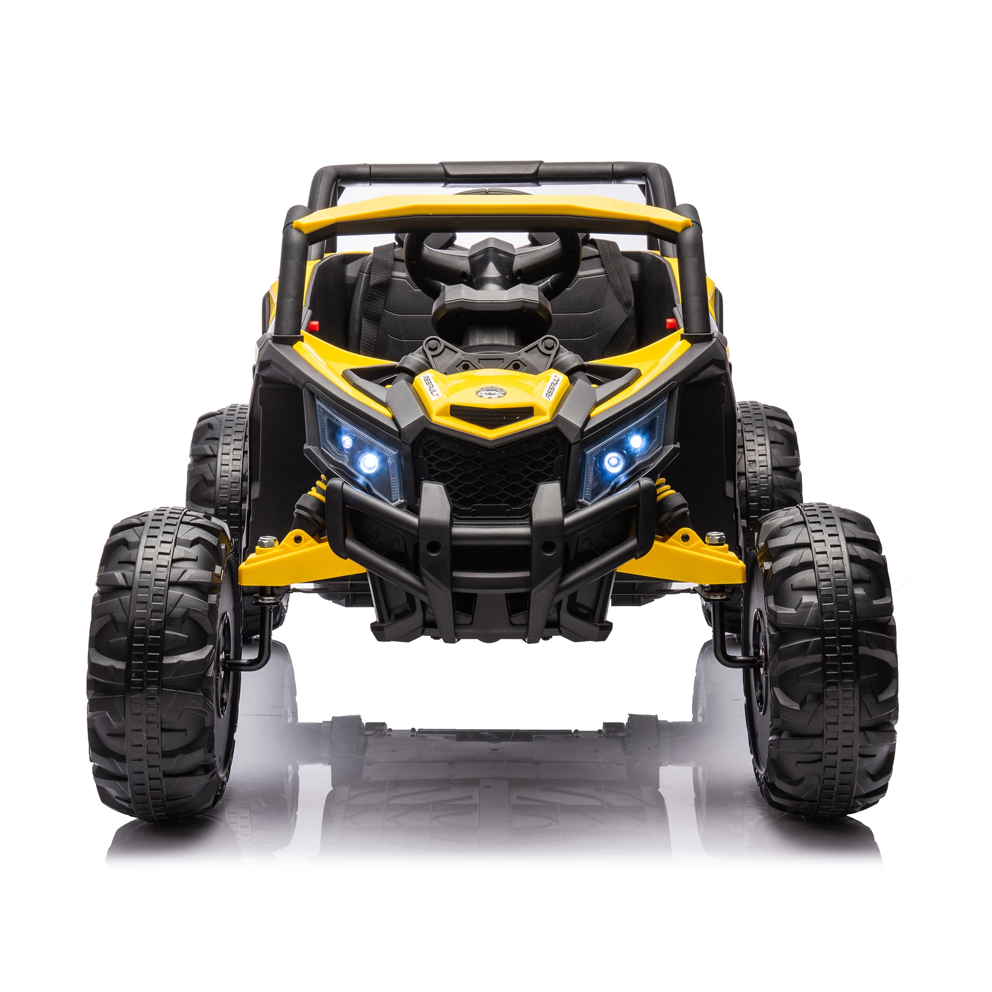 Dolls Off-Road Adventure Vehicle 12V UTV Ride-On Car 3-Point Seat Belt Music Player LED Lights High/Low Speed Switch