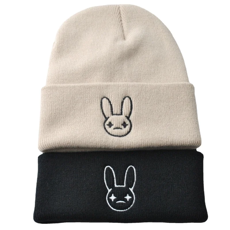 

2024New Hot Selling Singer Knitted Hat Bad Bunny Embroidered Pullover Fall/Winter Warm Wool Cold Hat For Men And Women