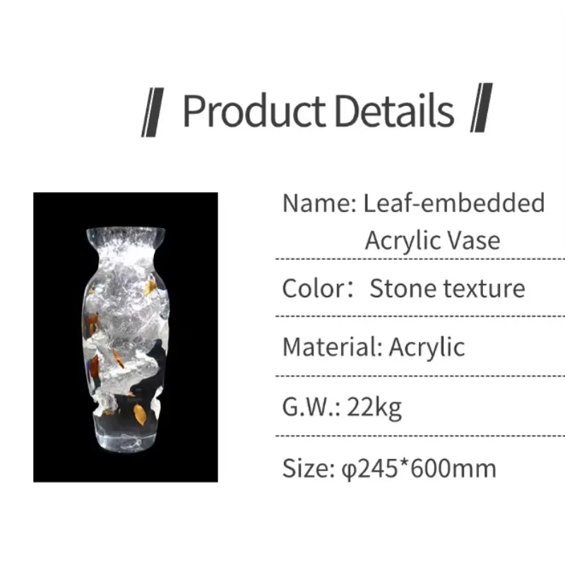 Luxury resin acrylic ice crystal floor vase, home wedding/party decoration stylish modern design living room/hotel decoration