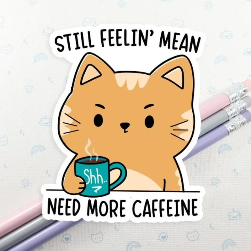 

Cat Coffee Waterproof Stickers, Water Bottle Stickers, Fun Stickers, Cute Stickers, Laptop Stickers, Stickers, Laptop Stickers