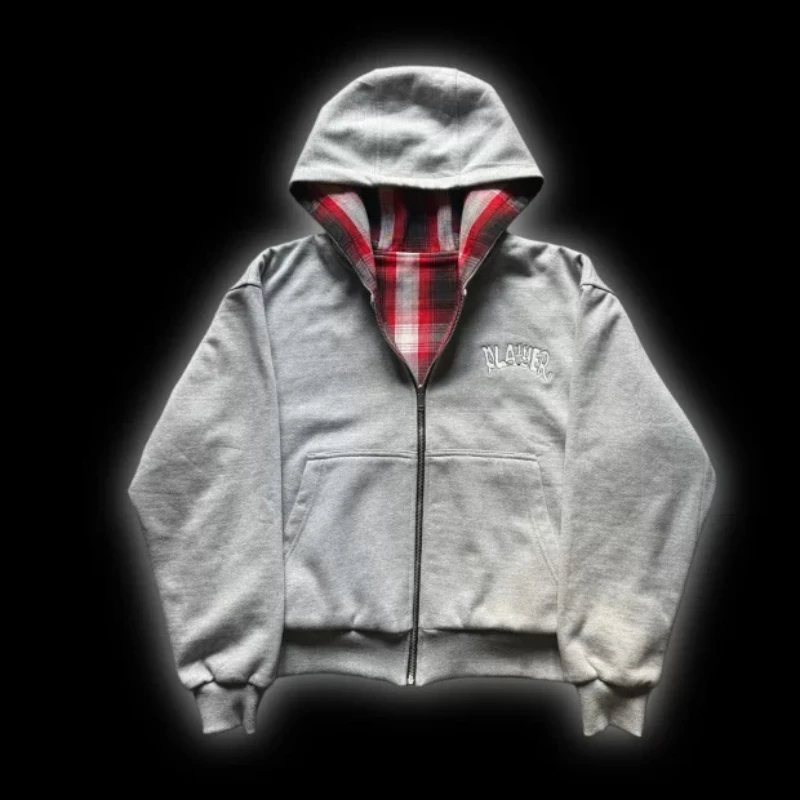 Ins Harajuku Kapuzenpullover Frühling/Herbst Neuer Stil Trendige Marke Lässige Vielseitige Arbeitskleidung Kariert Unisex