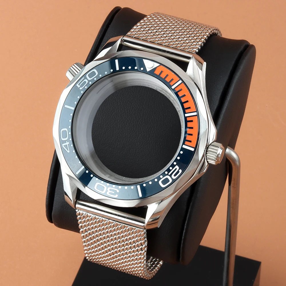 

nh35 Silver 41mm Case Stainless Steel Bracelet Fit Seiko NH35 NH36 Automatic Movement 31mm Dial Waterproof Seamaster 300 Case