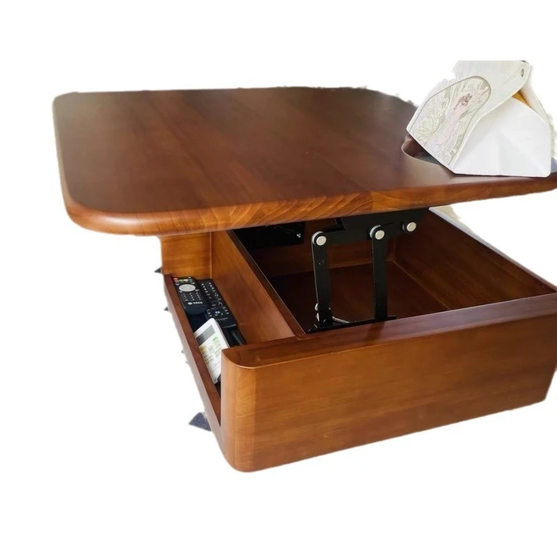 

Solid wood lifting coffee table multi-functional household mobile lifting storage lifting table with wheels