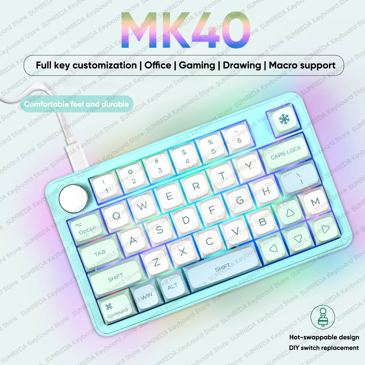 MK40 Mechical Keyboard Wired gaming keyboard 40% Layout 38Keys Tri-mode connection Hot swap Full key customization Pc Accessory