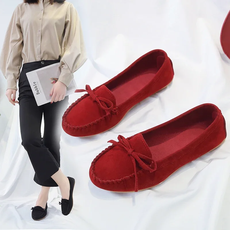 Modische Damen-Slipper mit Rundzehe und Schleife, Weiche Sohle, Slip-On Mokassins, Tägliche Freizeitschuhe – Detail 1