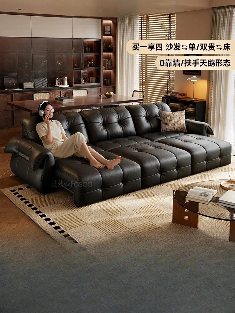 

Swan leather sofa electric function sofa new zero wall retractable first layer cowhide trailer