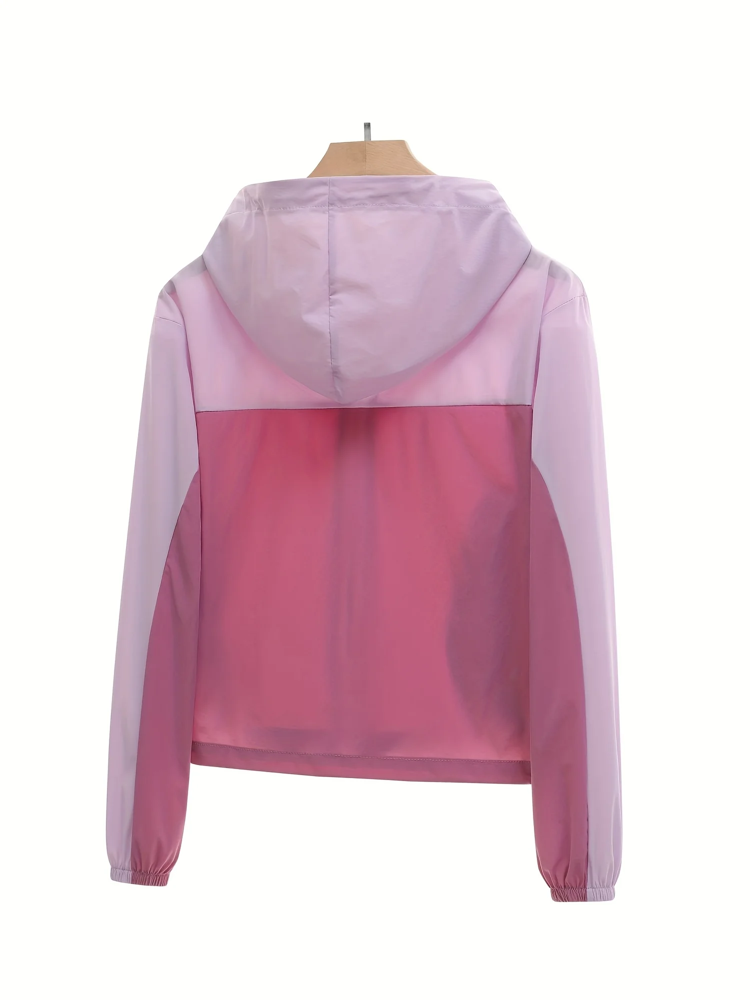 Ladies Summer Lightweight Hooded Sun Protection Jacket with Zipper Pockets Elastic Cuff Drawstring Hood Outdoor Cycling Beach