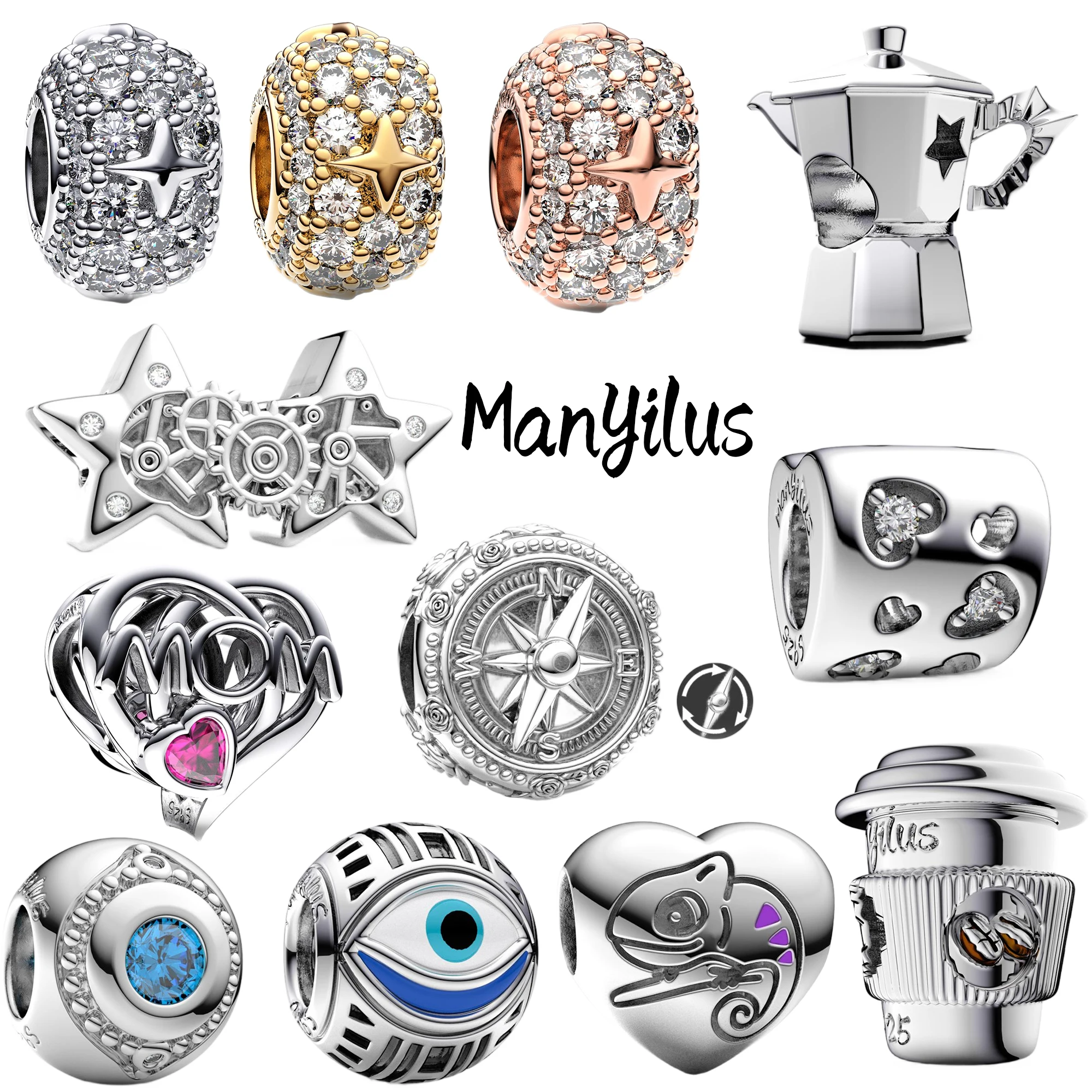 

Manyilus 925 Sterling Silver Mixed Theme Charms Set for Original Bracelet & Necklace Cubic Zirconia Paved Fashion Jewelry Gift