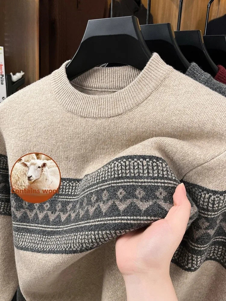 

Rn Мужская шерстяная смесь Thiened Long Sve round Ne Трикотаж Повседневный Теплый Мягкий Полиэстер Зимняя мода Базовый Sle