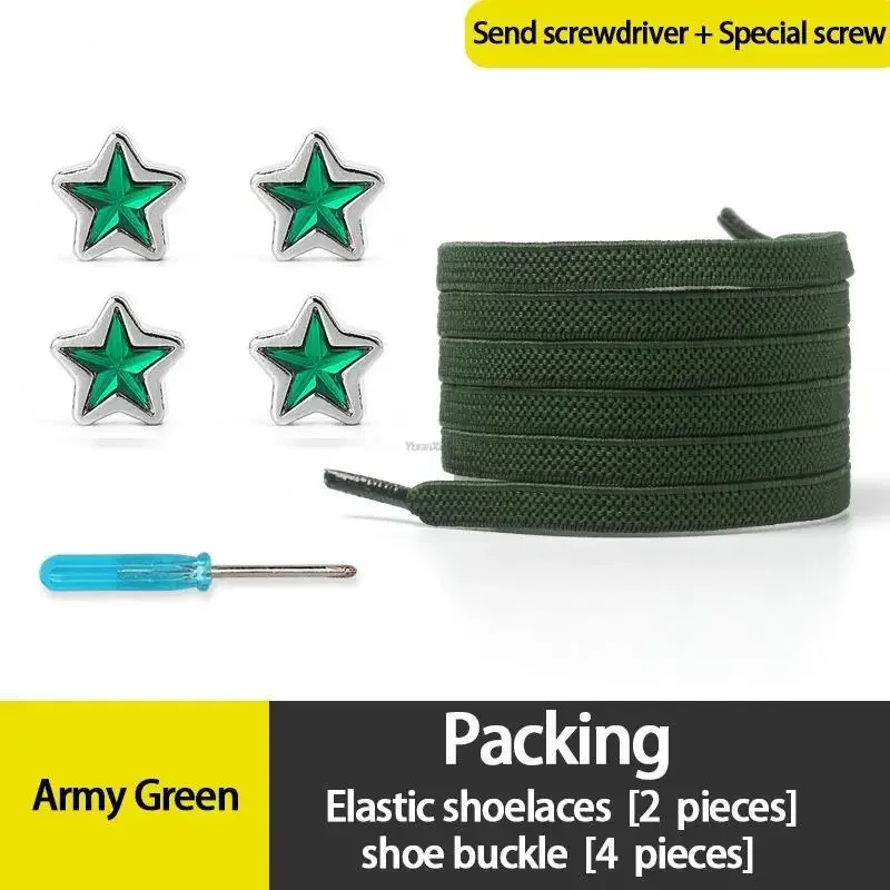 Strass-Schnürsenkel mit fünfzackigem Stern, bunte Diamant-Schnürsenkel ohne Binden, flache elastische Schnürsenkel, Schnürsenkel für Sneaker – Detail 23