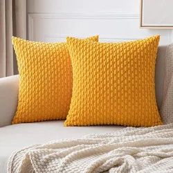 Yellow Textile Pillow Covers Decorative 18x18Inch 45x45CM Striped Corduroy Plush Velvet Pillowcases Boho Cushion Cover for Couch