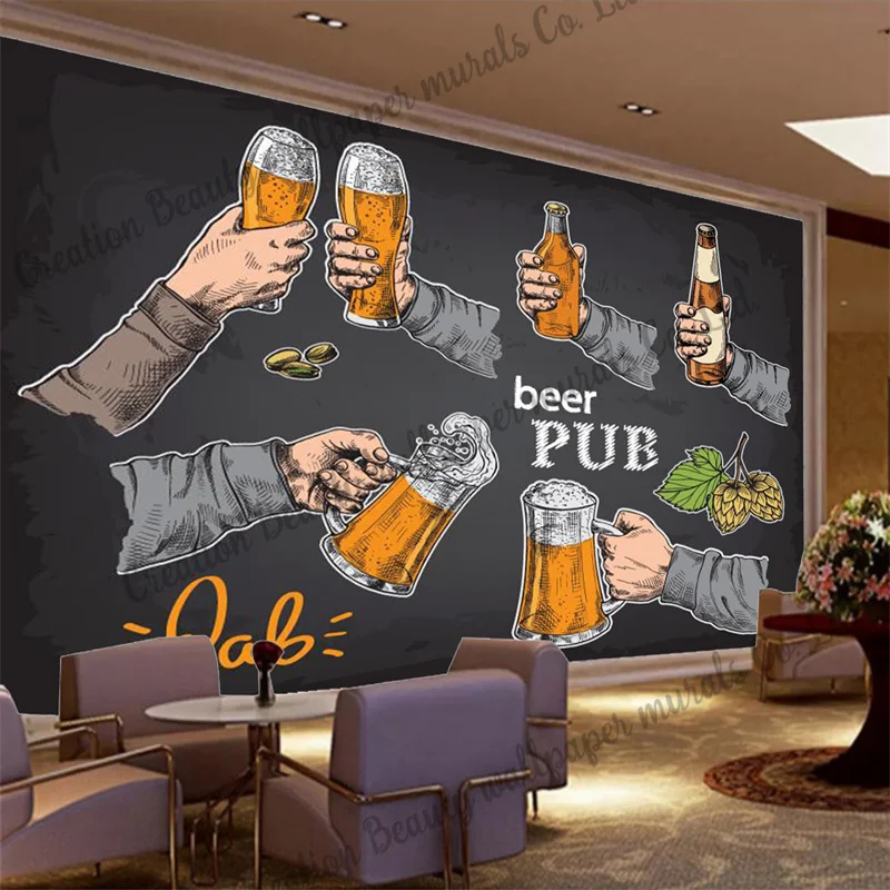 

Custom Hand-painted Beer Wallpaper Bar Pub Beer Festival Restaurant Snack Bar Background Wall Papel De Parede papel tapiz