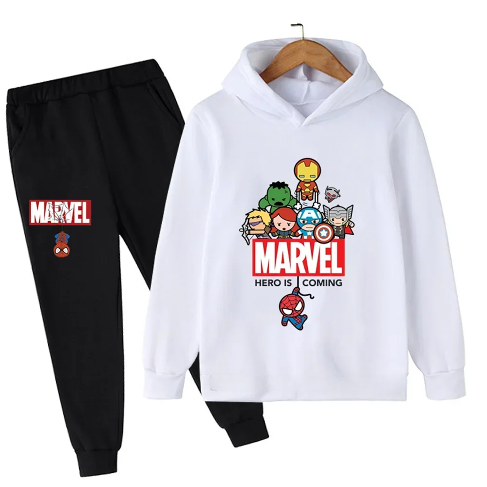 Marvel Spiderman Print Children Hoodie+Pants 2pcs Suit Spring Autumn Winter Kids Boy Girl Clothing Sweatshirt Sports Casual Set