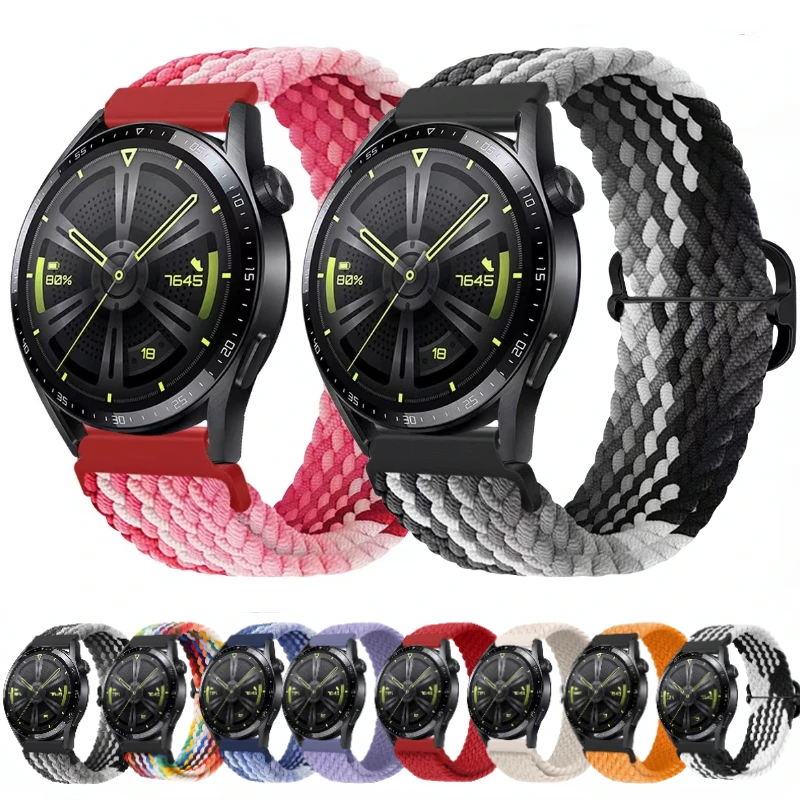 22mm 20mm Nylon Braided Strap for Samsung Watch 3/4/5/6 Huawei Watch 3/GT3/4 Fabric Bracelet Wristband for Amazfit GTR/GTS Band