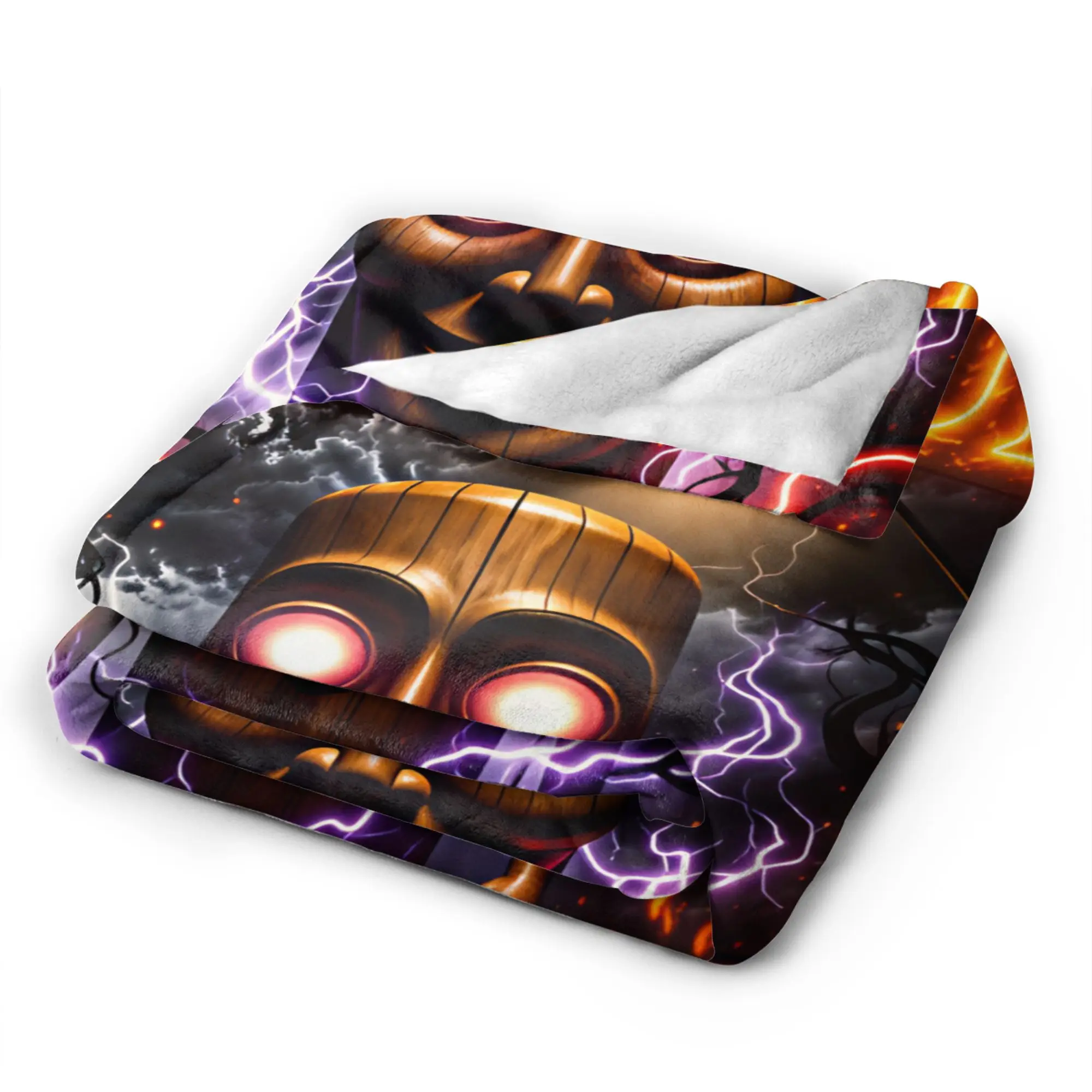 Tung Tung Sahur Fire Lightning Horror Meme Throw Blanket Warm Casual Blanket For Sofa Home Plane Flannel Bedspread Bed Cover