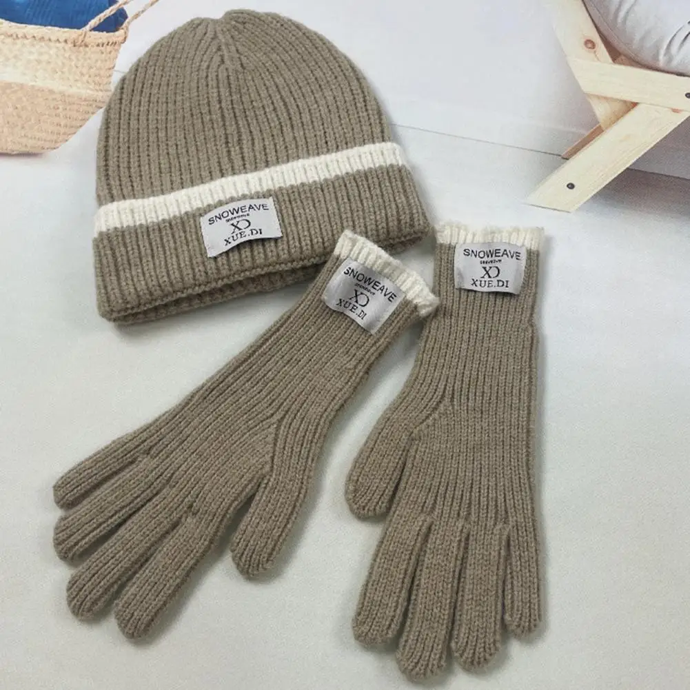 Warm Cozy Winter Accessories 3-piece Winter Knit Set for Men Women Logo Print Hat Touch Screen Gloves Long Scarf with Fleece