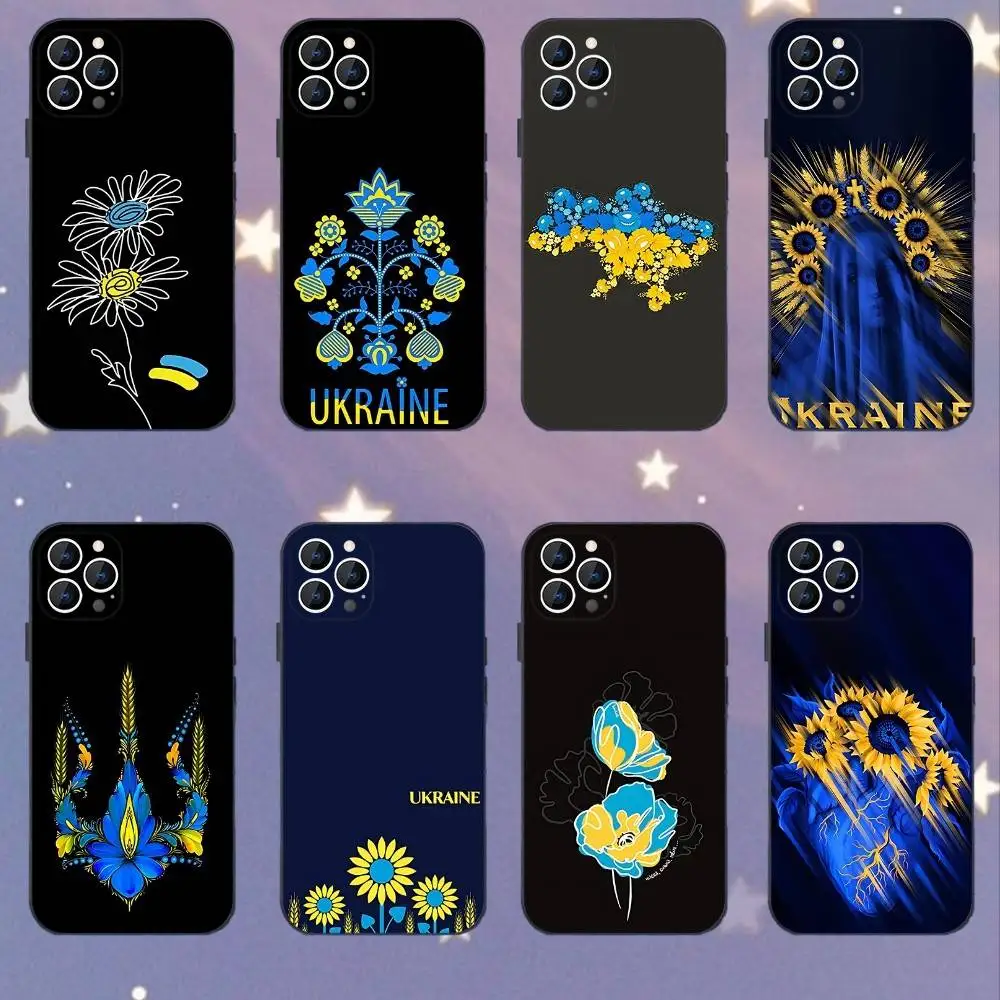 

U-Ukraine Flower Art Phone Case Silicone Soft For IPhone 16,17,15,11,13,12,14,Mini,Pro,Max,Plus,Air,E Black