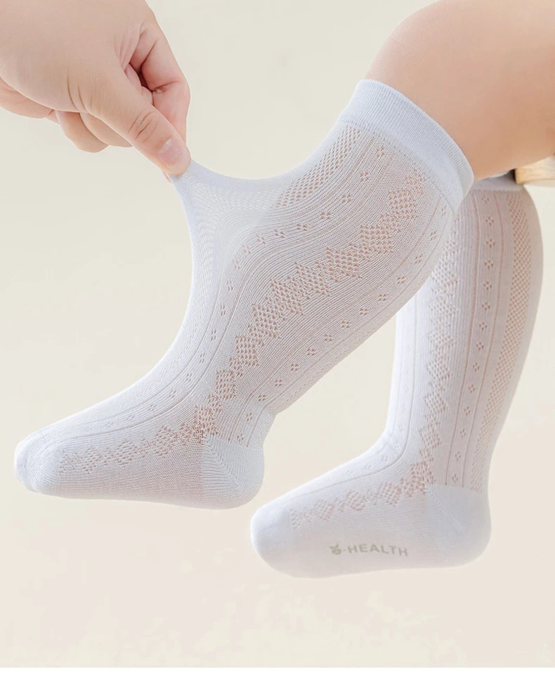 4 Paar Baby-Sommer-Mesh-Kniestrümpfe, atmungsaktiv, dünn, für Kleinkinder, lange Socken für Neugeborene, bequeme einfarbige Kindersocken – Detail 1
