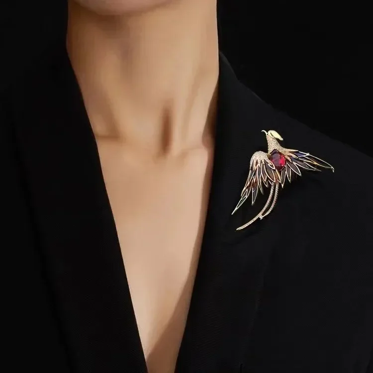 Pins Phoenix Brooch on Clothes Suit Coat Accessories High-end Women's Luxury Temperament New Year's Wedding Gift Unique Design