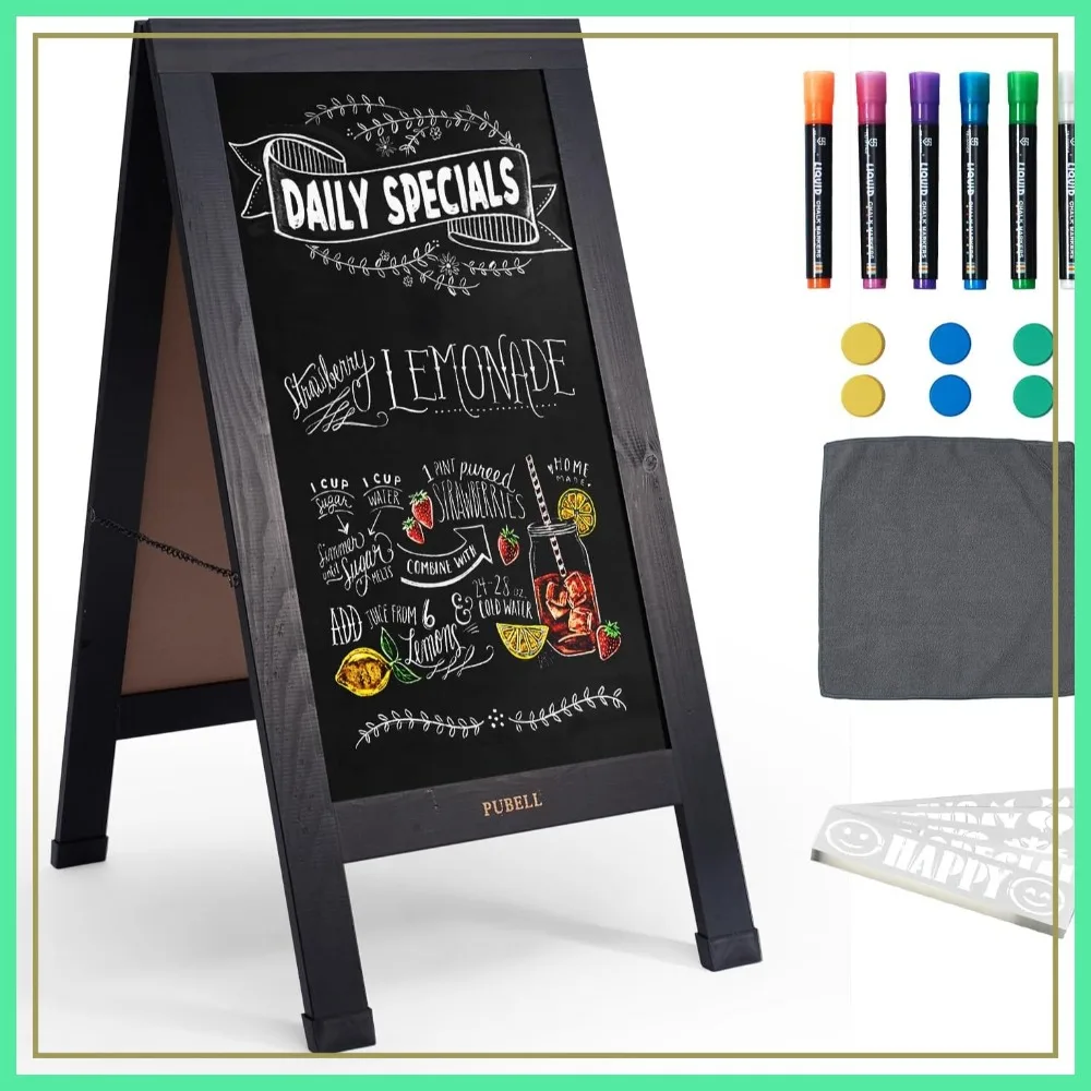 

Large A-Frame Chalkboard Sign 40x20 Inches, Double-Sided Magnetic Wooden Easel for Restaurant Cafe Wedding Party