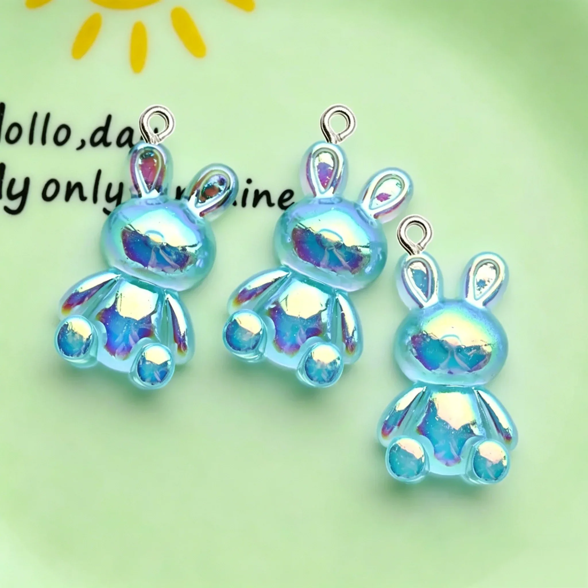 10Pcs Shiny Multicolor Bunny Resin Pendants Kawaii Cute Rabbit Charms for DIY Jewelry and Keychain Making view 6