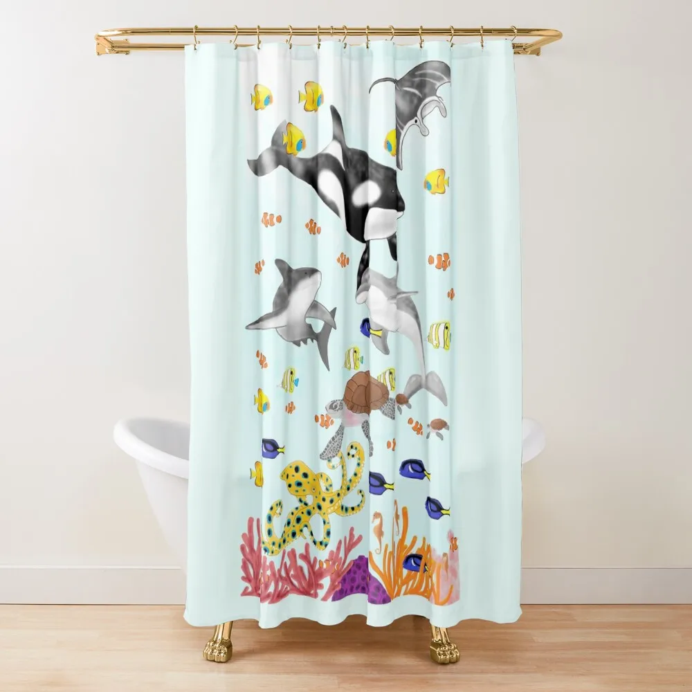 marine life Shower Curtain Shower For Bathroom Set Bathroom For Shower Bathroom Accessory Anime Curtain