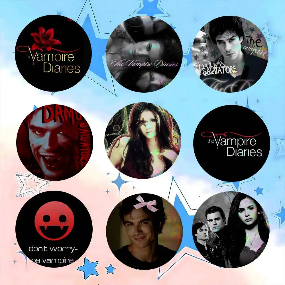 A-The V-Vampire Diaries-es Snap-in    Creative Tinplate Soft Button Pins Animal Icon Brooch Lapel Backpack Badge Accessories Pin