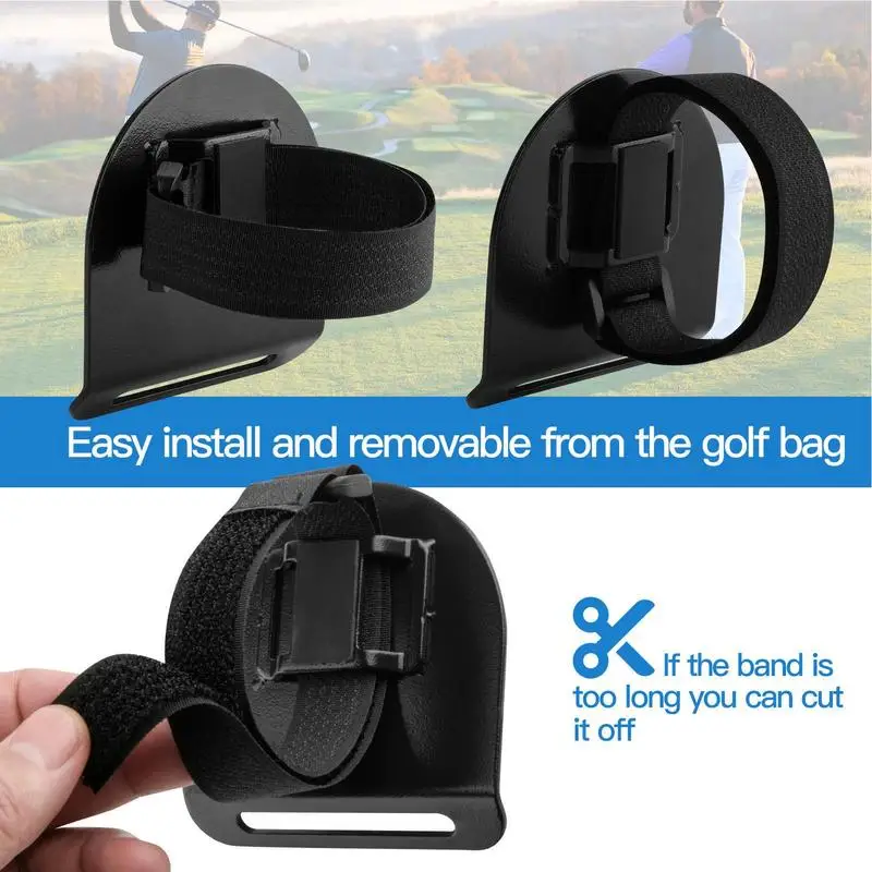 Metal Golf Bag Clip Golf Push Cart Accessories With Two Hook And Loop Straps Golf Bag Stand Attachment Golf Launch Monitor