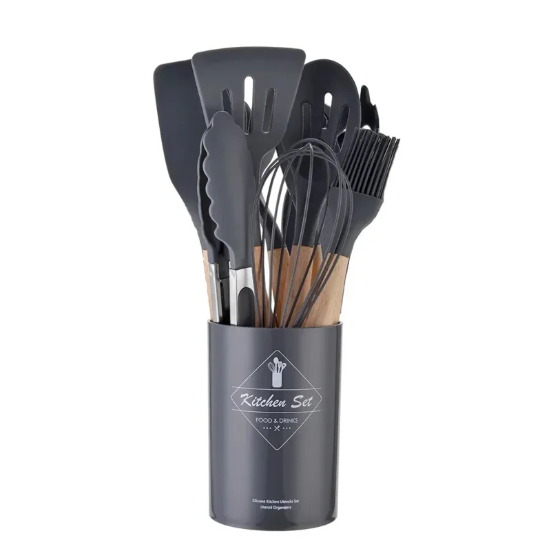 12Pcs Silicone Cooking Utensils Set Wooden Handle Kitchen Cooking Tool Non-stick Cookware Spatula Shovel Egg Kitchenware Beaters image 6