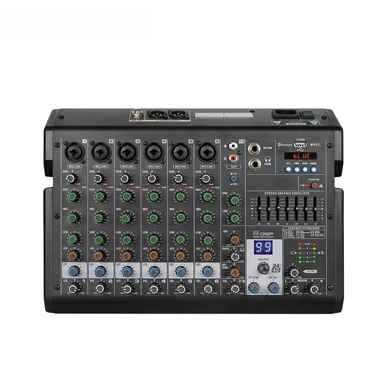 

Professional Audio Mixer Portable Audio Mixer With Recording And 48V Phantom Power Supply 8 Channel Black Metal / 1year,1year