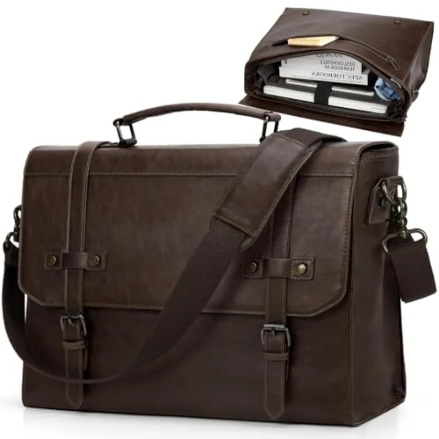 

Mens Messenger Bag Waterproof Vintage Leather Laptop Briefcase Large Laptop Bag Satchel Bag Computer Shoulder Bag for Office Bu