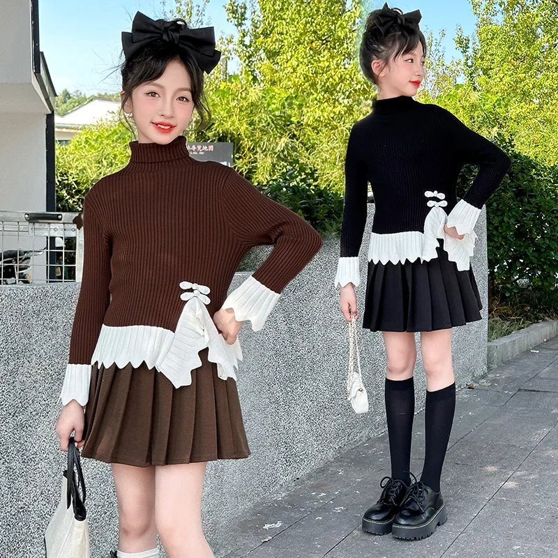 

Girls' antique sweater autumn and winter middle-aged and older children's princess turtleneck sweater bottoming shirt