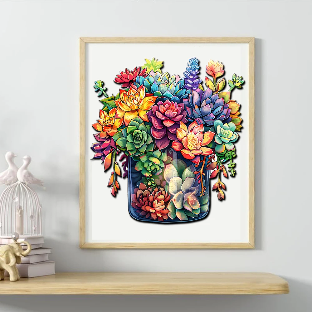 Puzzle in legno-Puzzle in legno per adulti forma unica piante succulente Puzzle in legno Puzzle in legno per adulti