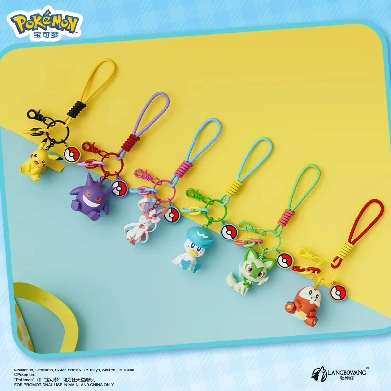 Genuine Pokemon Keychain Pikachu Gengar Sylveon Sprigatito Quaxly Fuecoco Anime Action Figure Toy Keyring Fragrance Pendant Gift