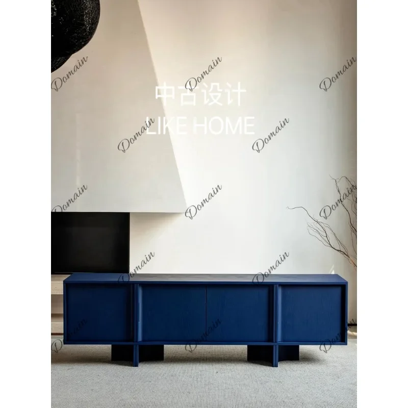sBc Mid-Century Klein Blue Solid Wood TV Stand Storage Cabinet White Ash Creative Art Luxury Sideboard