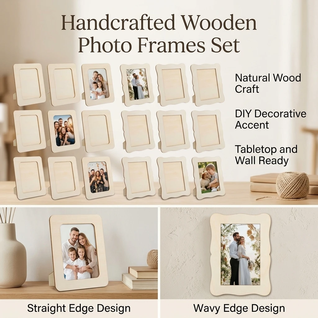 16pcs Picture Frame Natural Solid Wood for Wedding Party DIY Painting Craft Blank Photo Frames Tabletop Wall Decoration