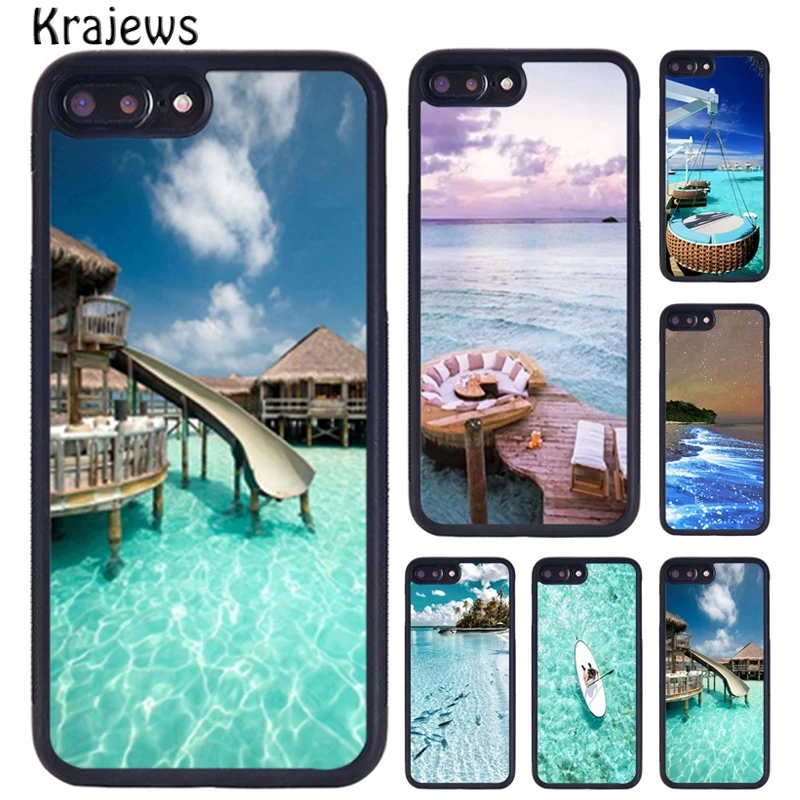 Krajews Maldives Islands Beach Rubber Phone Case For iPhone 16 15 14 XR XS 11 12 mini 13 Pro MAX Plus cover coque