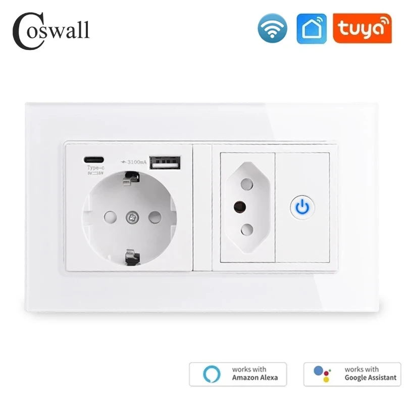 

Евророзетка COSWALL с двумя USB-портами, 18 Вт, с голосовым управлением