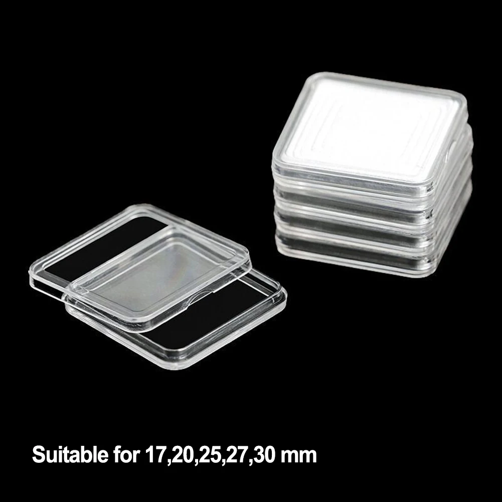 50pcs Square Transparent Coin Capsule Holder Storage Box With Gaskets For Collectable Coin Medal 17/20/25/27/30mm Coin Organizer
