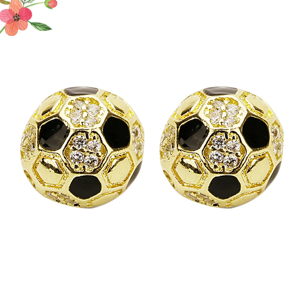 

2Pcs Glossy Gold-Plated Copper Spacer Beads with Zircon Football Pendants for DIY Jewelry Making Craft Keychain Decorative
