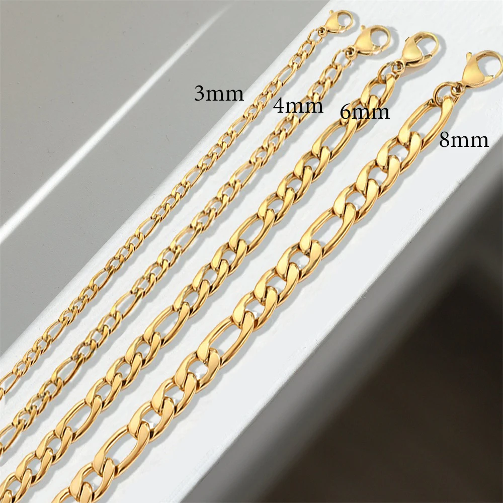 SUNIBI Stainless Steel Bracelet for Women Gold Color Charm Fashion Figaro Link Chain Bracelets Jewelry Wholesale/Dropshipping