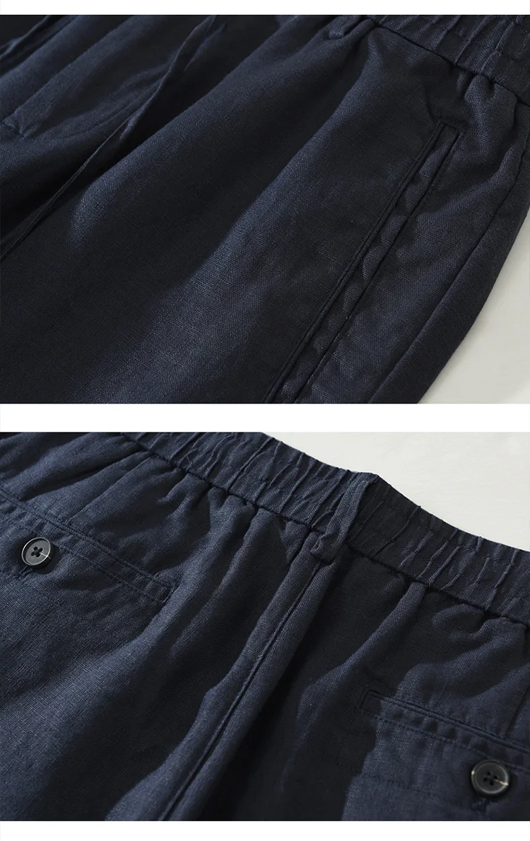 Men's linen casual pants, drawstring elastic waist, loose and breathable linen beach trousers