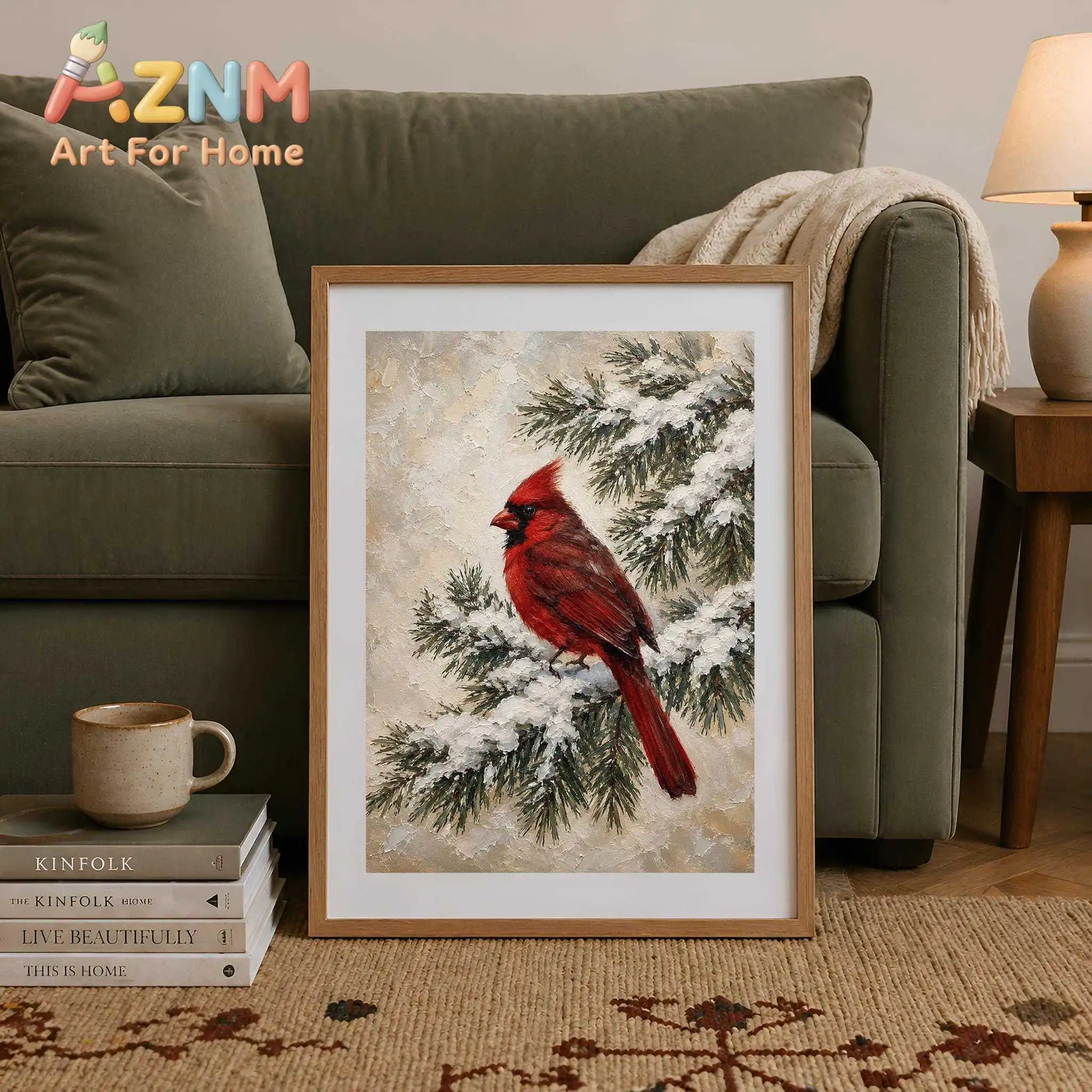 Vintage Winter Cardinal Wall Art Poster Christmas Poster - Unframed Red Bird Snowy Pine Canvas Poster for Living Room Decoration