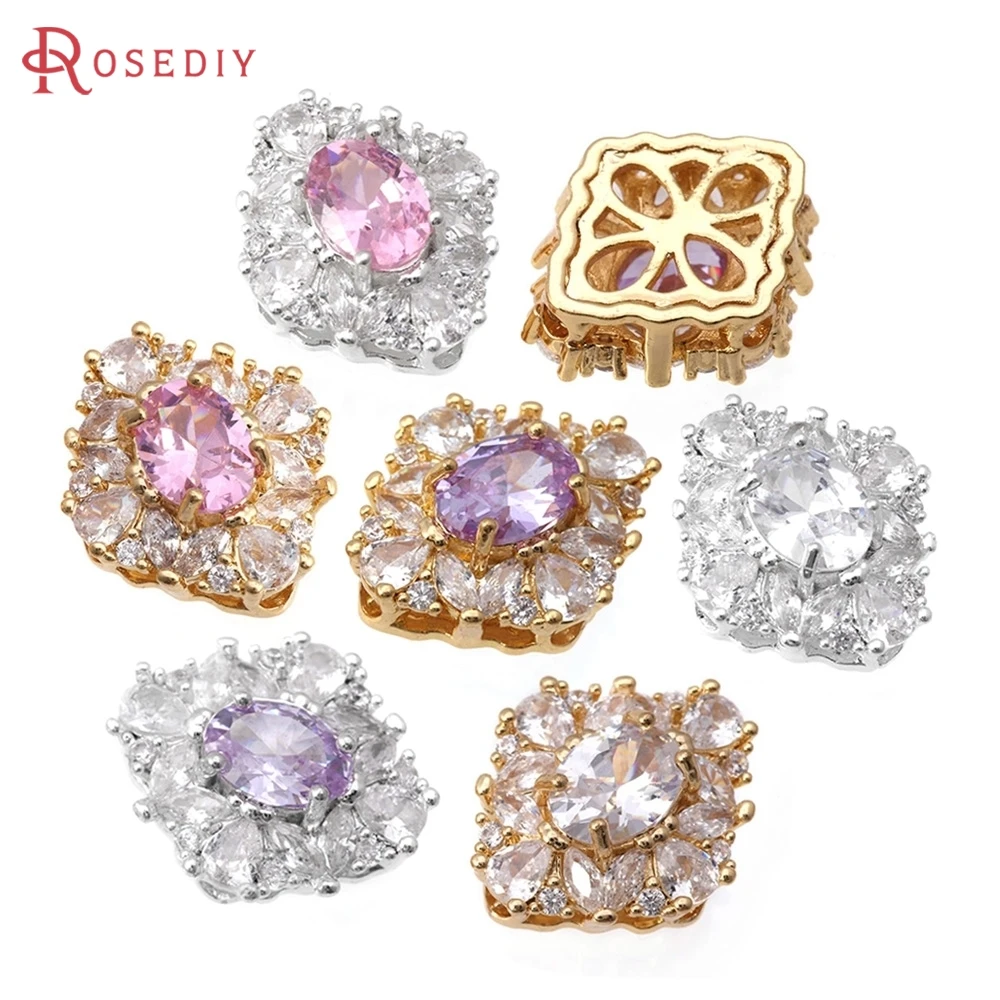 2PCS 18K Gold Farbe Messing und Zirkon Raute Spacer Perlen Armbänder Perlen Hohe Qualität Diy Halskette Ohrringe machen Zubehör