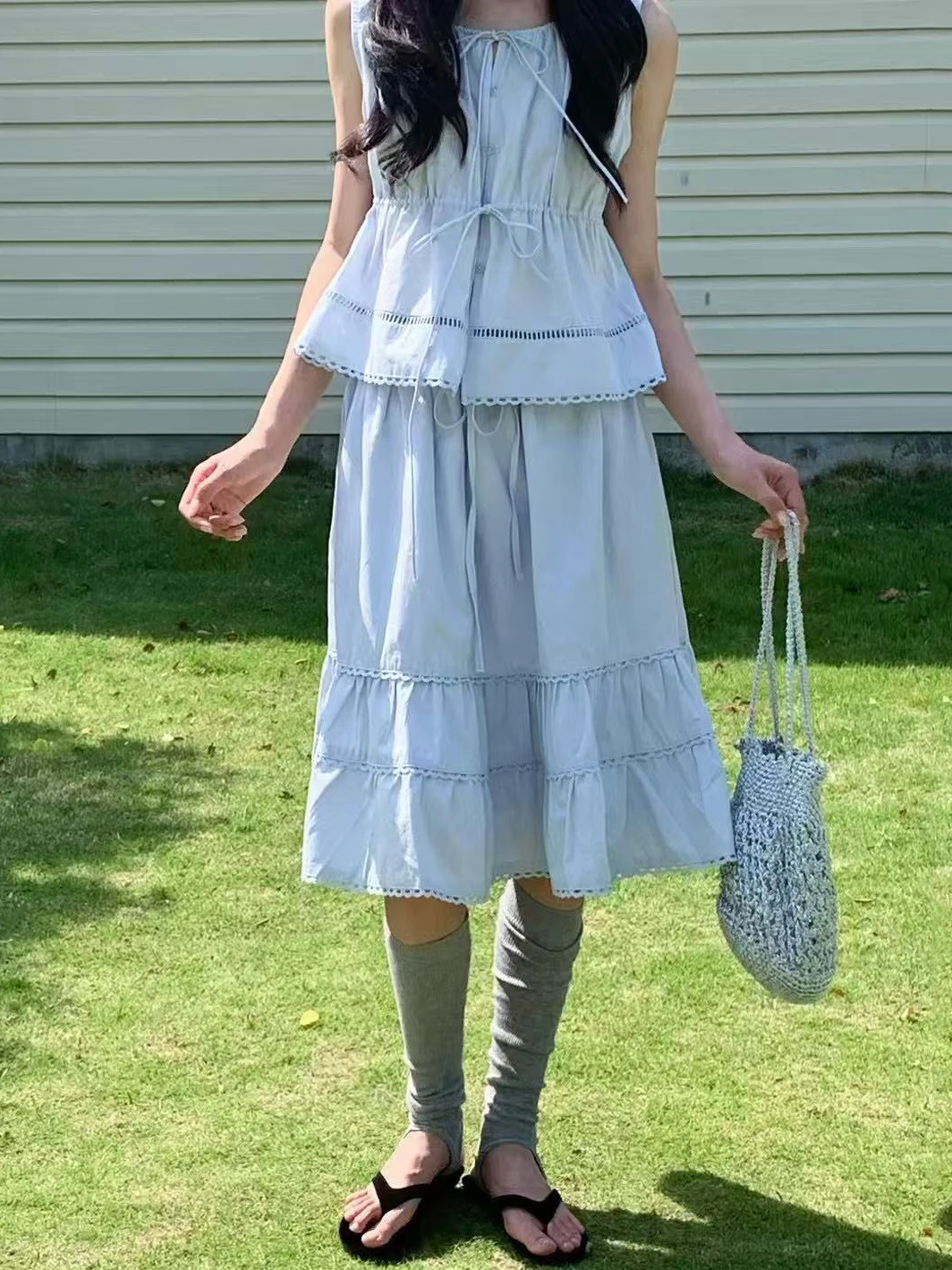 

Cute Korean Sle Summer Outfit 2025 Two-Piece Set Women's Faion Svel Top And Patchwork Skirt Youthful Look