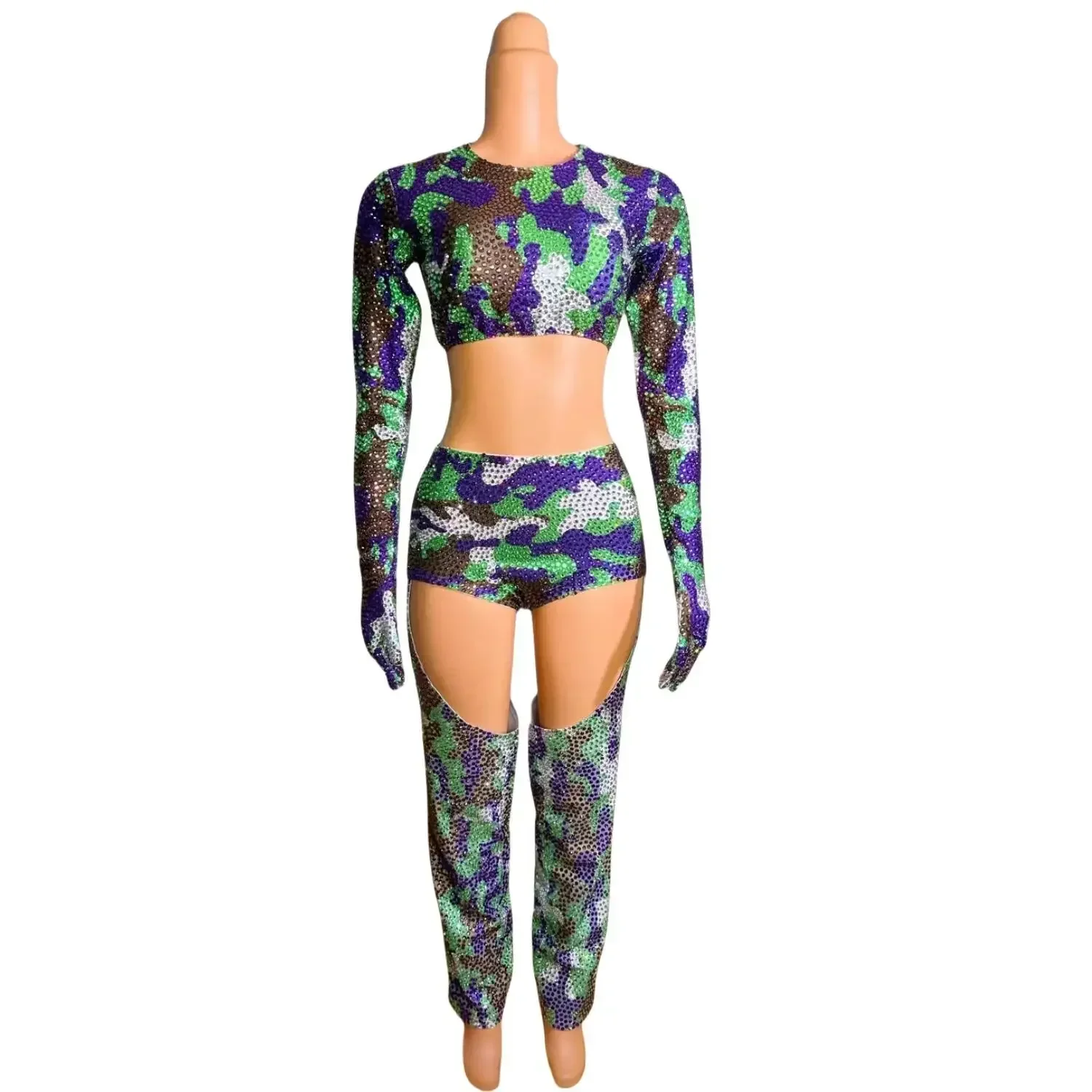 

Camouflage Color Tight Fitting Long Pants Set Sexy Printed DJ Stage GOGO Party Nightclub Bar Performance Costumes Micaicai