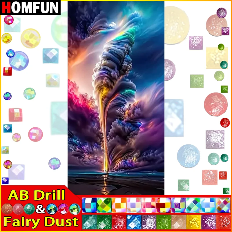 HOMFUN Fairy Dust AB 5D Diy pintura de diamante punto de cruz "paisaje colorido Tornado" decoración del hogar bordado completo de diamantes