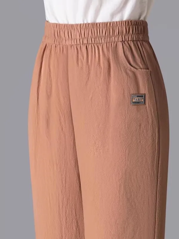 Summer 2025 Women's Loose Harem Pants Cotton Linen Casual Thin Mom Pants Versatile Eight Nine Points High Waist Elastic Waist