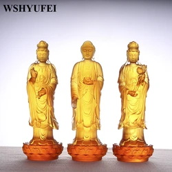 Glass Buddhist Holy Statue Guanyin Bodhisattva Amitabha Mahasthamaprapta Desktop Decorations for Home Ancestral Halls