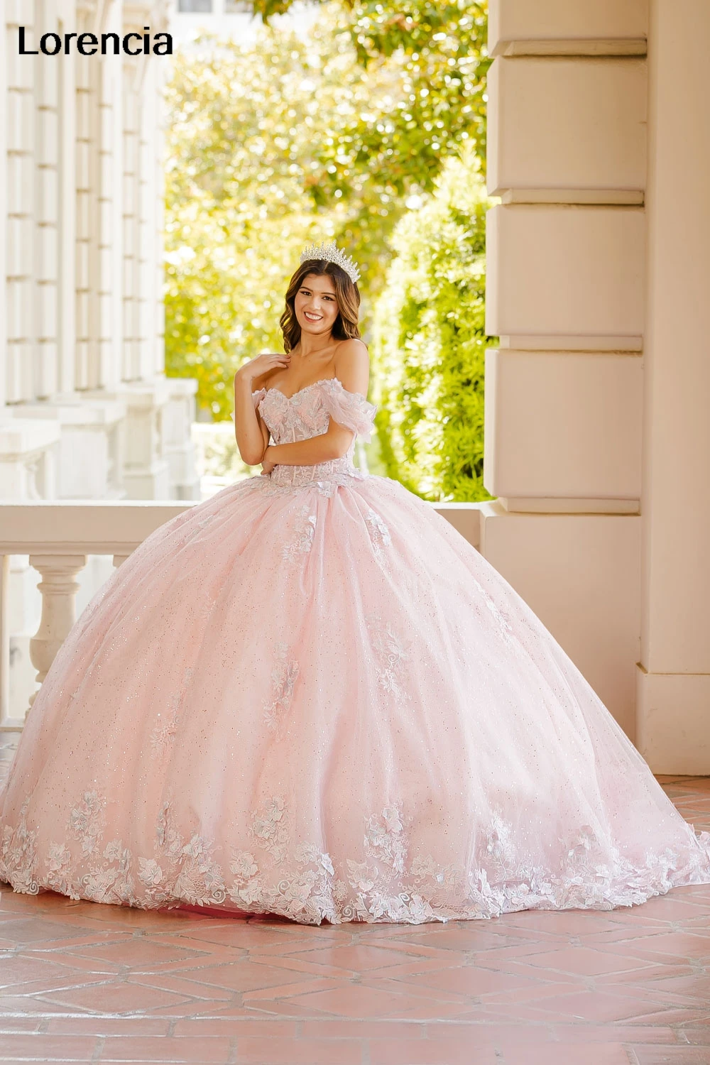 Personalizado mexicano rosa quinceanera vestido de baile floral renda applique miçangas espartilho doce 16 vestidos de 15 anos yqd839